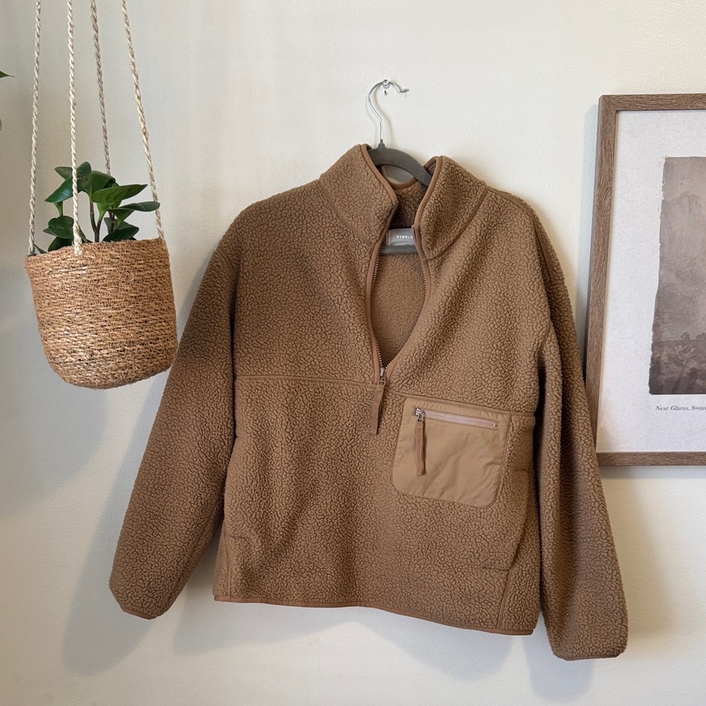 Everlane ReNew Fleece Oversized Half-Zip, Tiger's Eye, Sz S